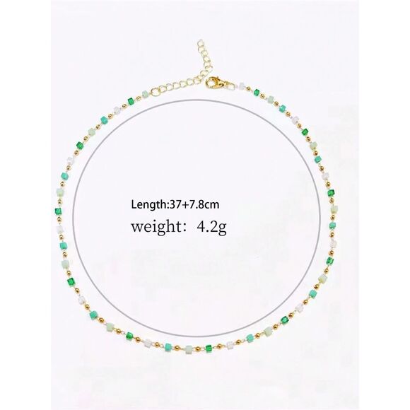 Emerald Green Crystal Gemstone Beaded Necklace Adjstble Chain Choker Gold Collar - Picture 5 of 6